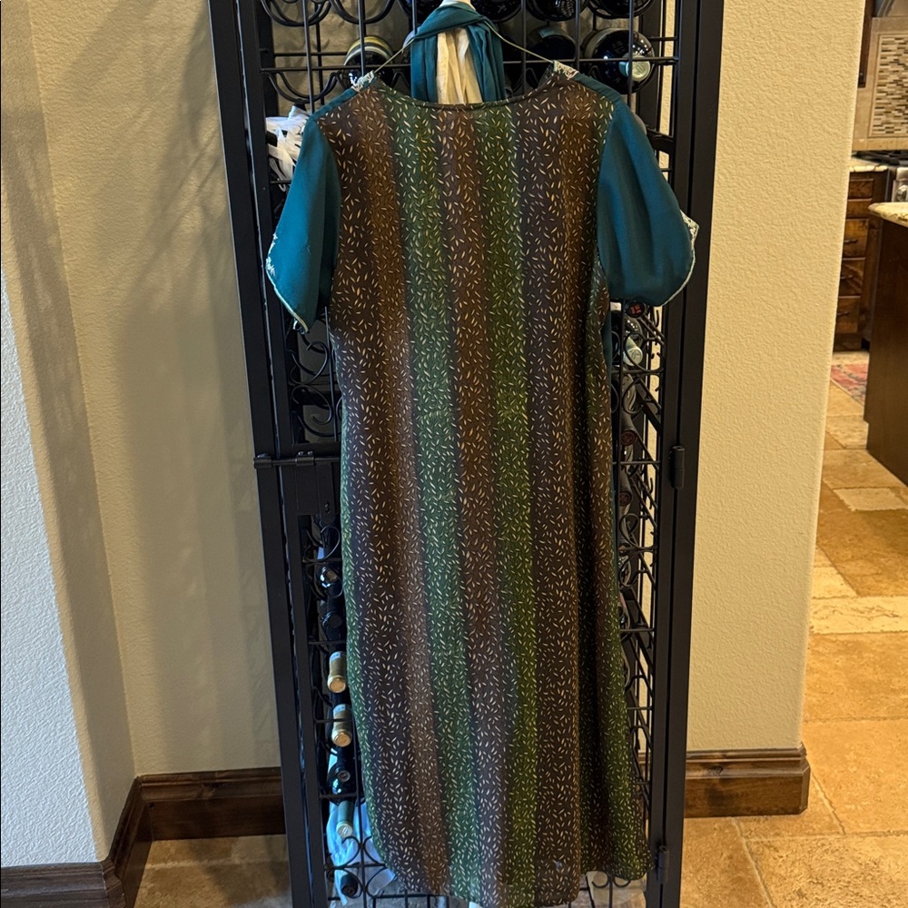 Teal Embroidered Pumjabi with cream and brown accents. - Picture 5 of 7